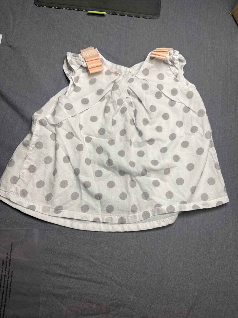Catherine Malandrino White Polka Dot Baby Tank with Peach Ribbon Straps